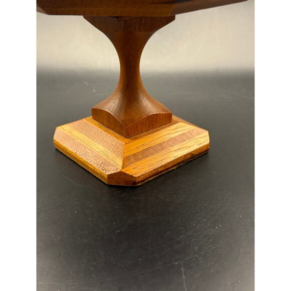 Vtg mixed wood octagon pedestal trinket compote bowl Golden brown - Picture 3 of 8